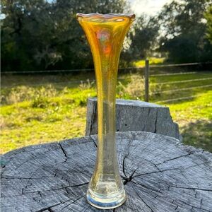 Mid Century Carnival Glass Swung Vase